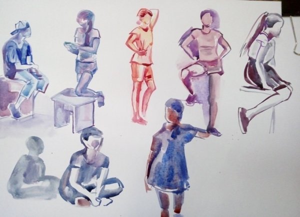 Зарисовки людей акварелью