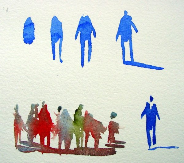 Группа людей акварелью