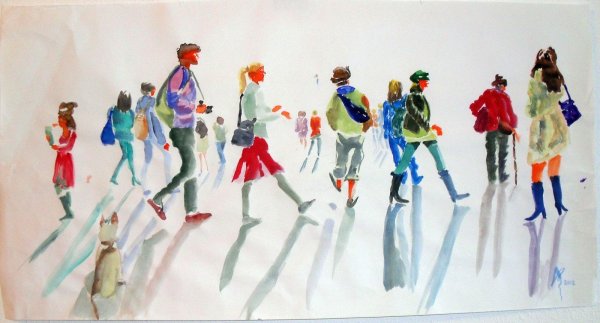 Фигурки людей акварелью