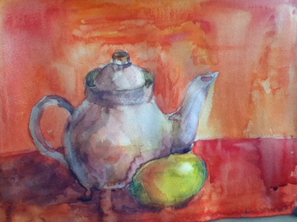 Белый чайник акварелью