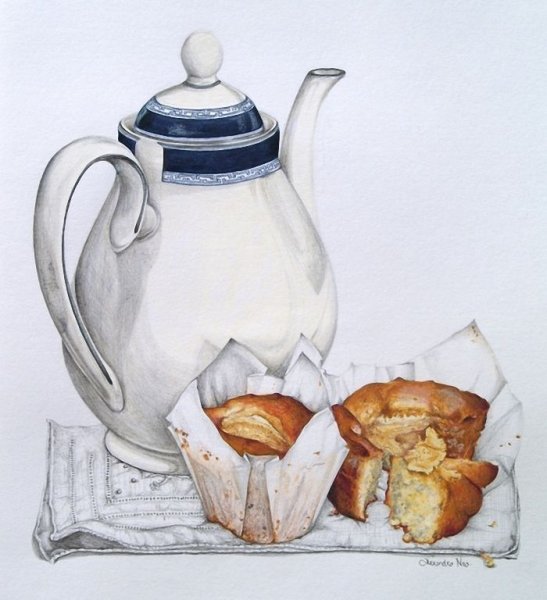 Натюрморт чайник и чашка
