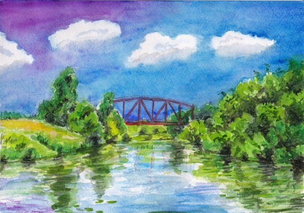 Река в городе рисунок