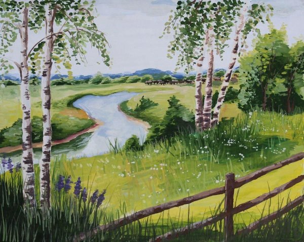 Пейзаж гуашью лето