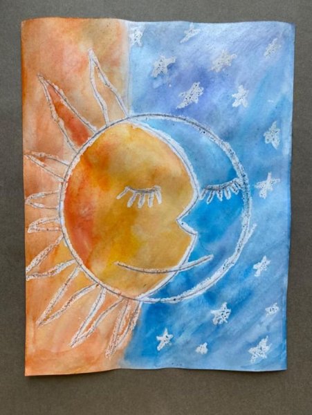 Рисование восковыми мелками и акварелью