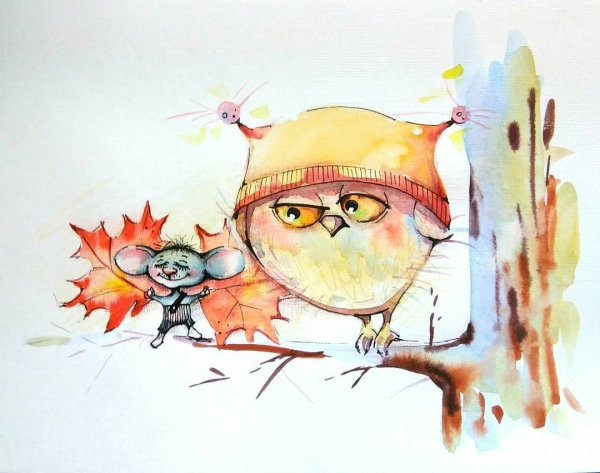 Акварельные Совы для детей