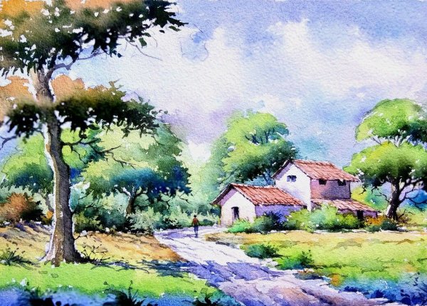 Пейзаж акварелью