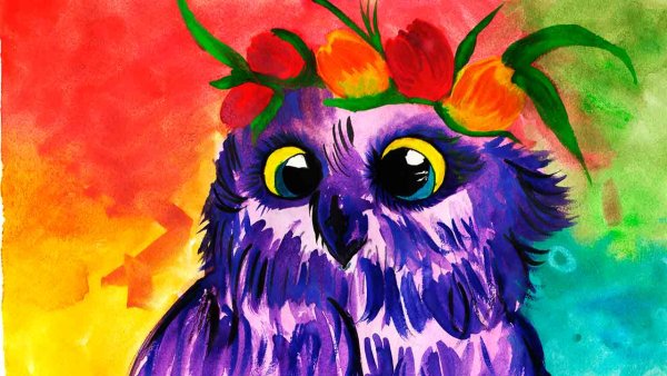 Сова акварельными красками