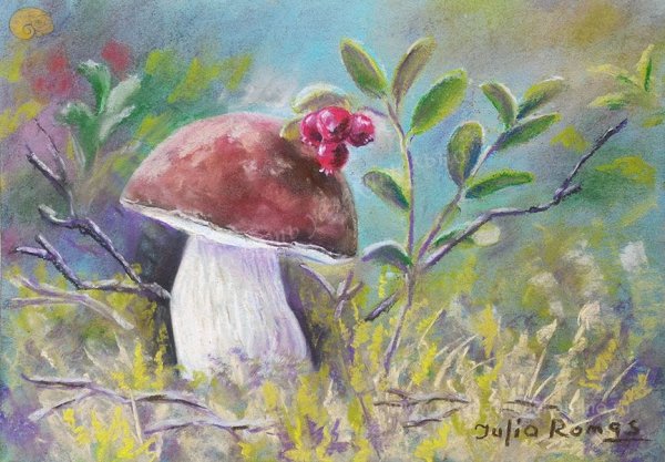 Акварельные грибы в лесу