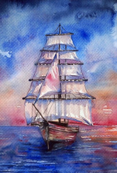 Корабль цветными карандашами