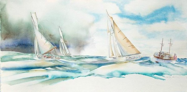 Яхта акварель