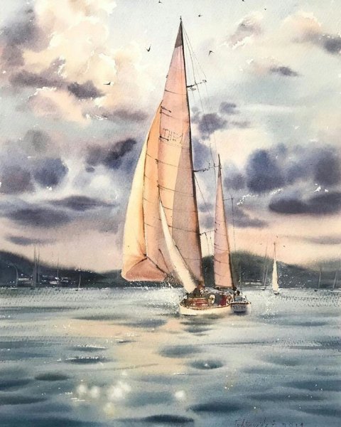 Евгения горбачёва акварели яхта