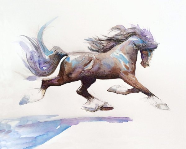 Лошадь акварелью