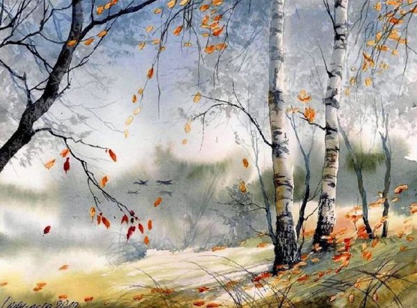Ноябрь акварель осень
