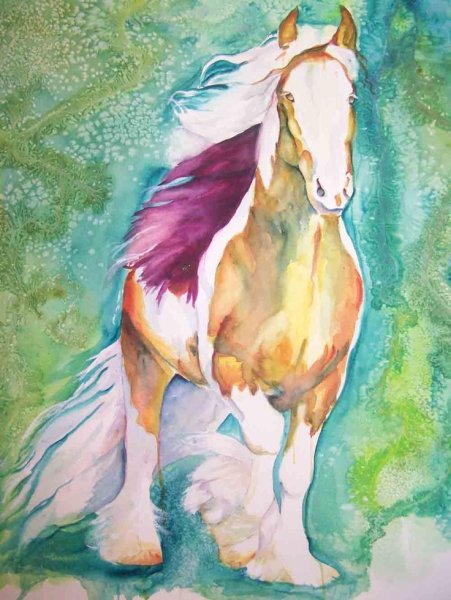 Кони акварель