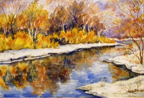 Осенний пейзаж акварелью