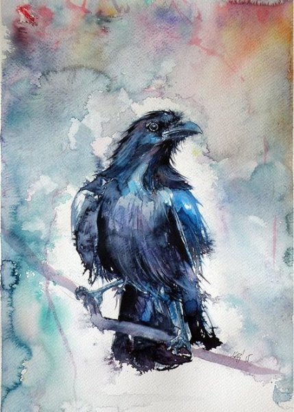 Ворон живопись акварель