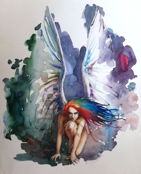 Крылья ангела акварелью