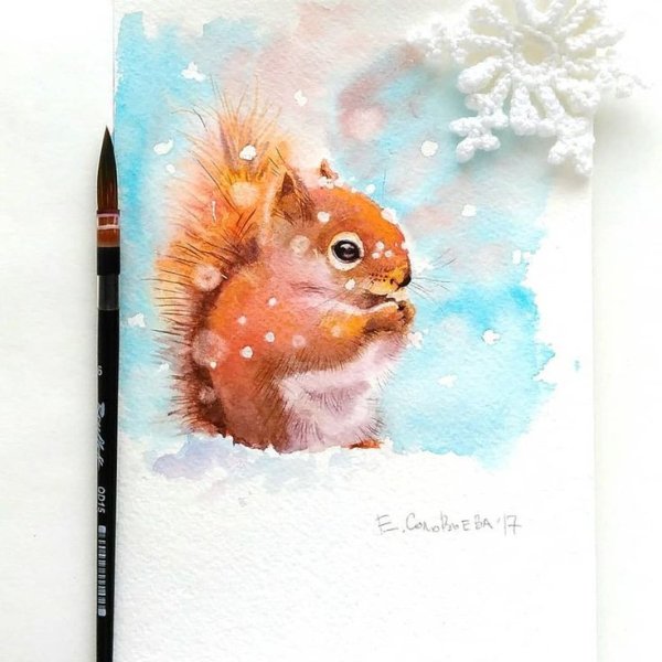 Акварельные открытки на новый год