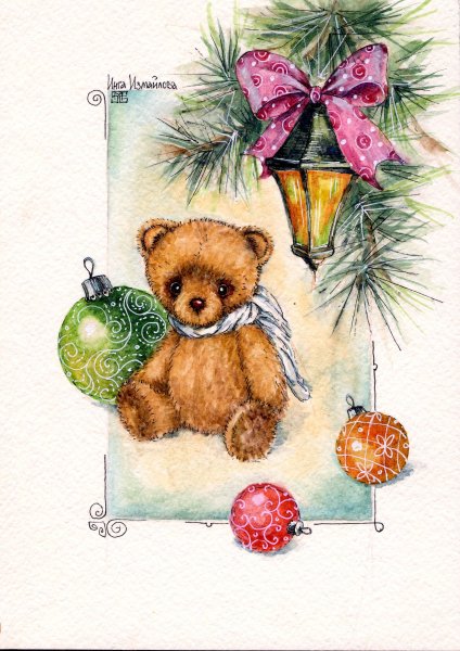 Новый год акварель