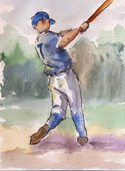 Человек в движении акварель