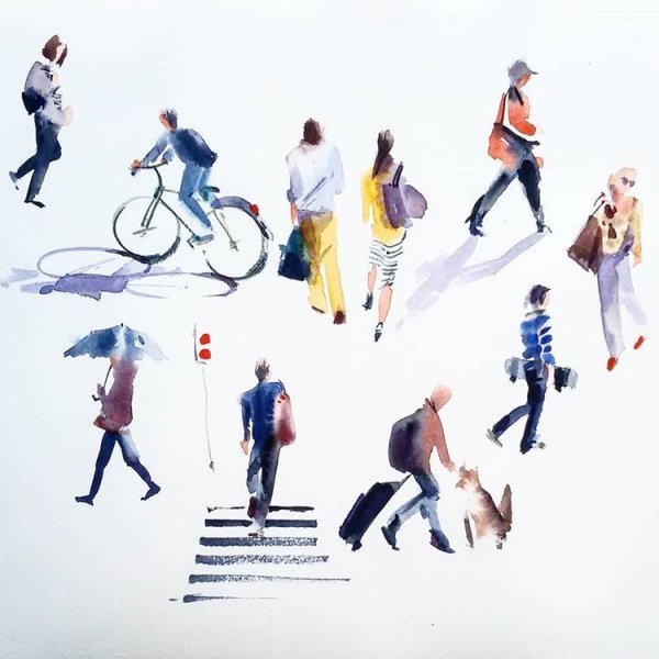 Фигурки людей акварелью