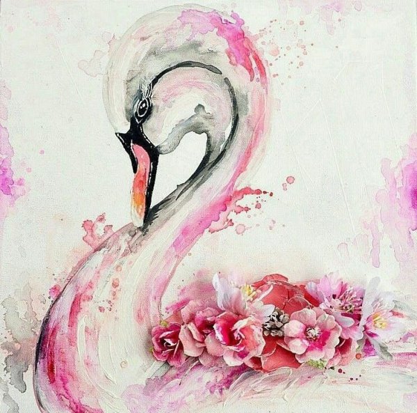 Картина лебеди акварель