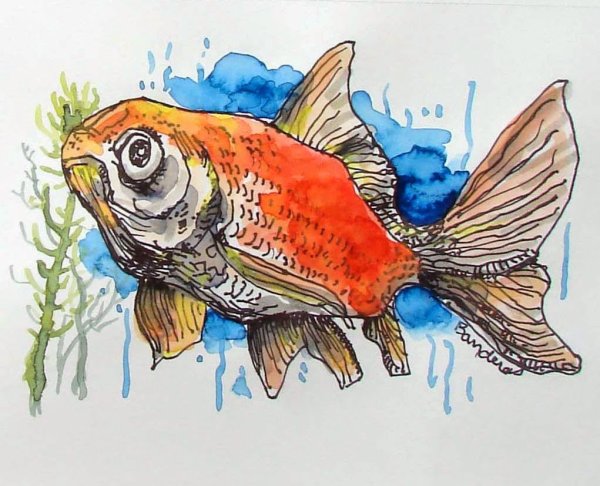 Акварельная Графика рыбы