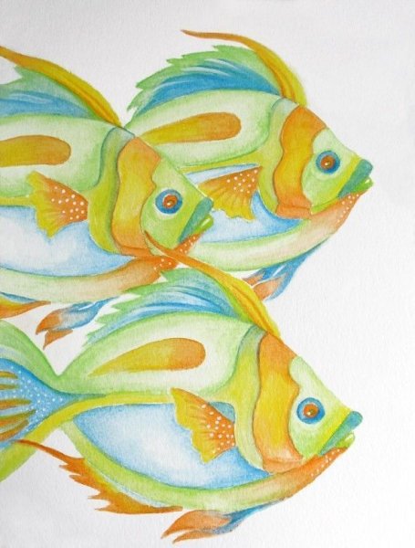 Рыбки гуашью