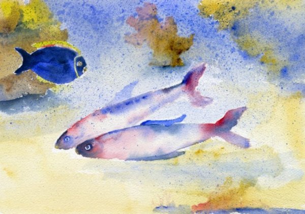 Рыбы акварелью