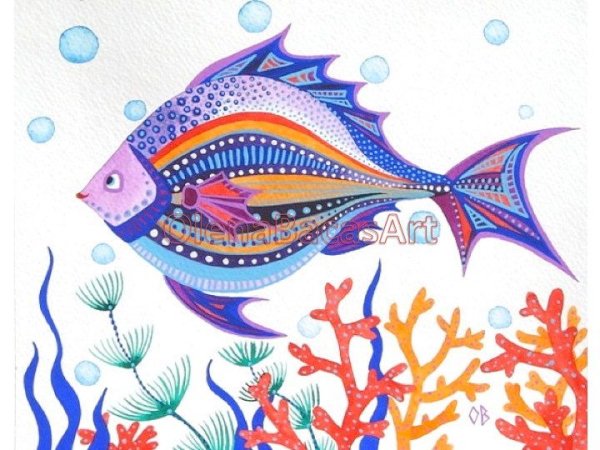 Рисование стилизованная рыбка для детей