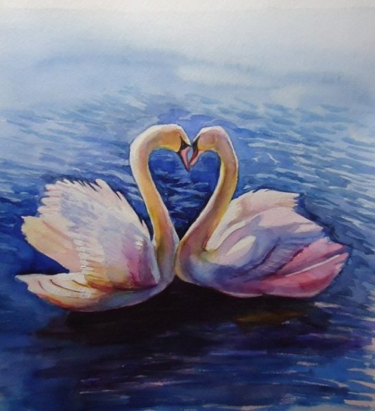 Лебедь акварелью для начинающих