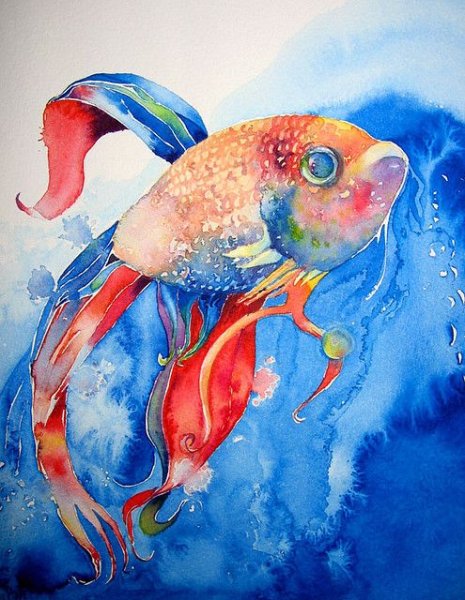 Морские обитатели акварелью