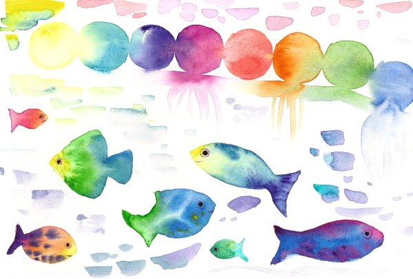 Рыбка акварелью для начинающих