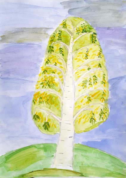 Акварельная Березка рисунок детский