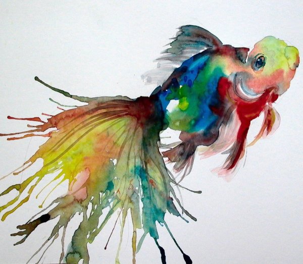 Рыбы акварелью