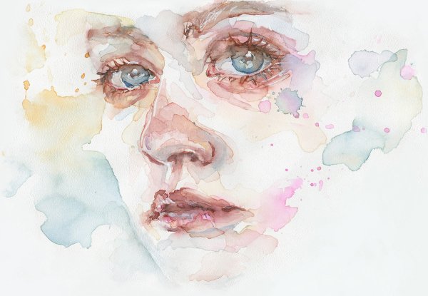 Лицо человека акварелью
