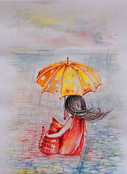 Акварель под зонтом