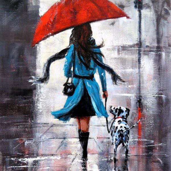 Девушка под зонтом акварель