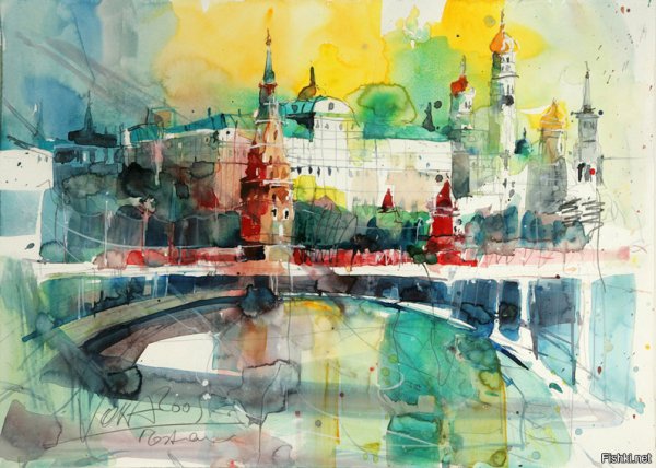 Кремль акварель