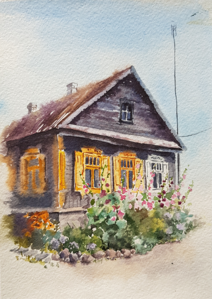 Летний пейзаж акварелью