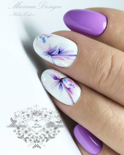 Акварельный маникюр фиолетовый