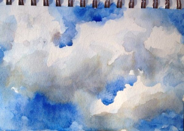 Облака акварелью по мокрому