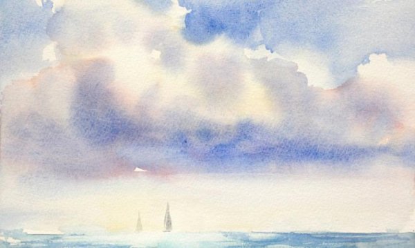 Этюд облаков акварелью