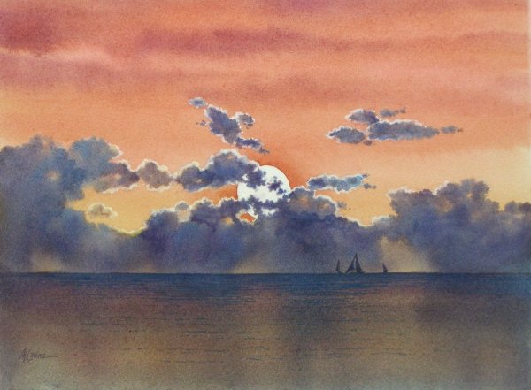 Этюд облаков акварелью