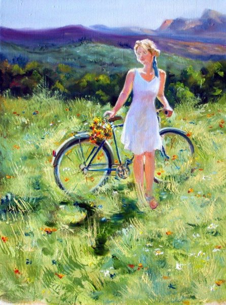 Цветков Виктор картина "велосипедная прогулка"
