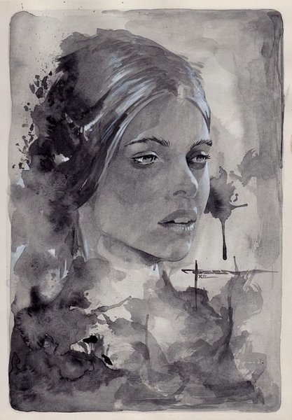 Портрет гризайль акварель
