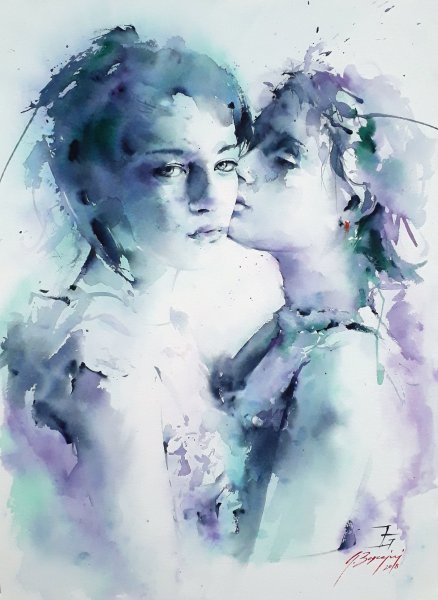 Влюбленные акварель