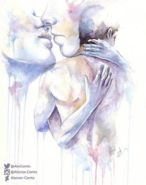 Влюбленные акварель