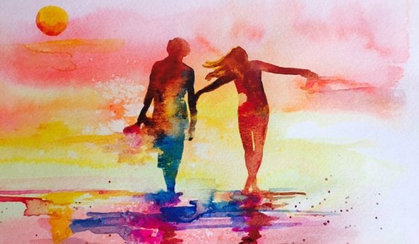 Влюбленные акварель