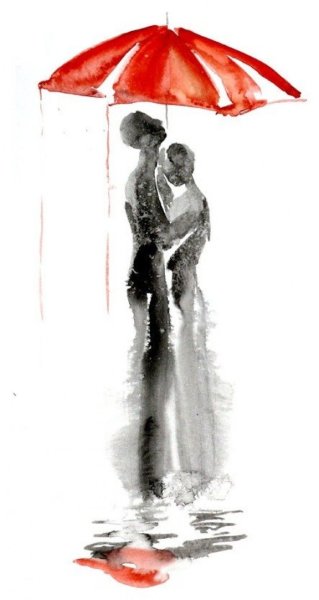 Акварель под зонтом
